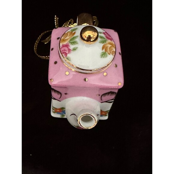Victoria’s Garden porcelain mini teapot handpainted ornament, gold accents 3” T - Picture 5 of 6